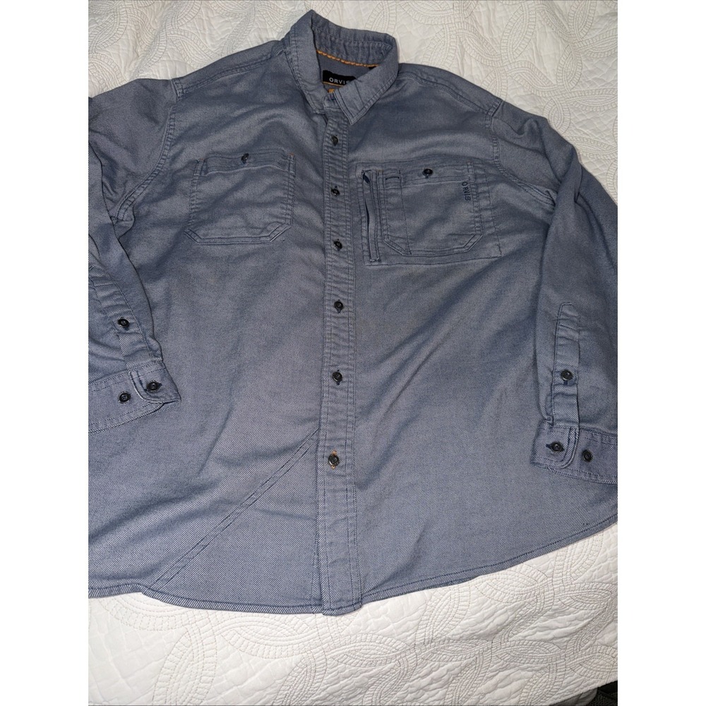 Orvis Tech Chambray Work Shirt Mens XL Blue‎ Active Fit Comfort Stretch